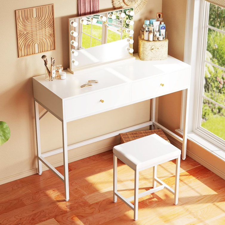 Ameriwood Modern Makeup Vanity Desk with Padded Stool Wayfair